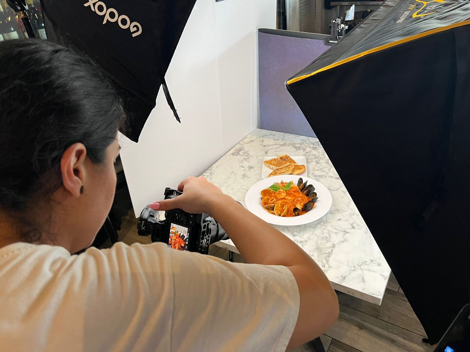 Styling a dish inside a light tent