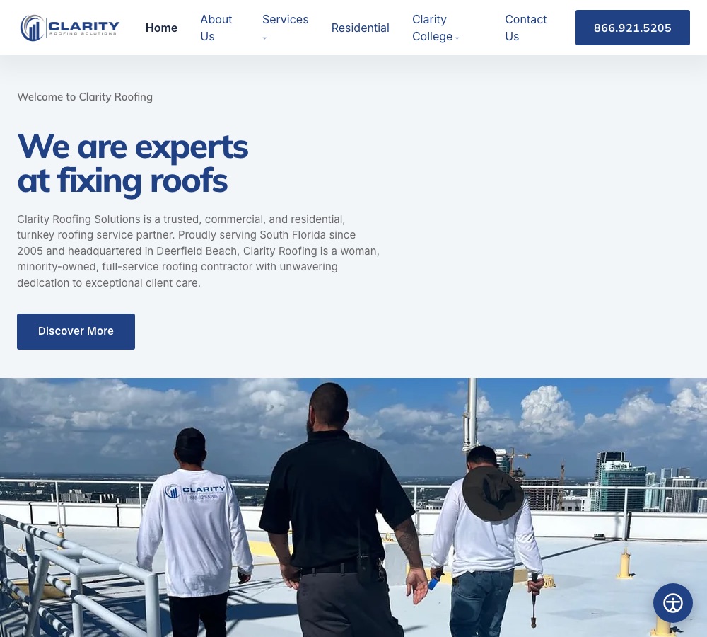 Website we designed and built for Clarity Roofing, Roofing