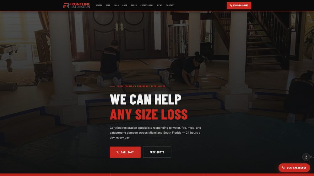 Website we designed and built for Frontline Restoration, Damage Restoration