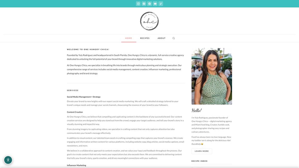 Website we designed and built for One Hungry Chica, Food & Recipes