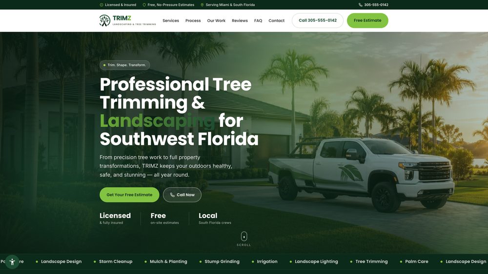 Website we designed and built for TRIMZ 360, Tree Care & Landscaping