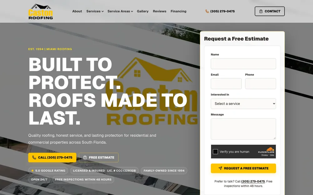 Caston Roofing website, designed and built by ThatsKrispy