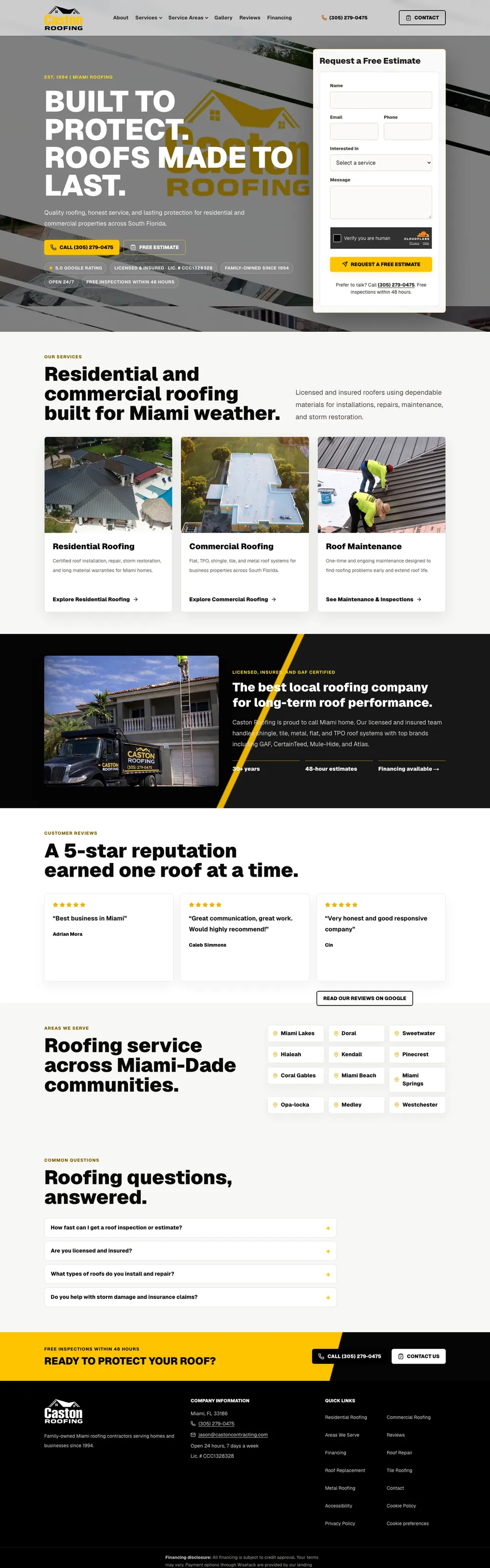Website we designed and built for Caston Roofing