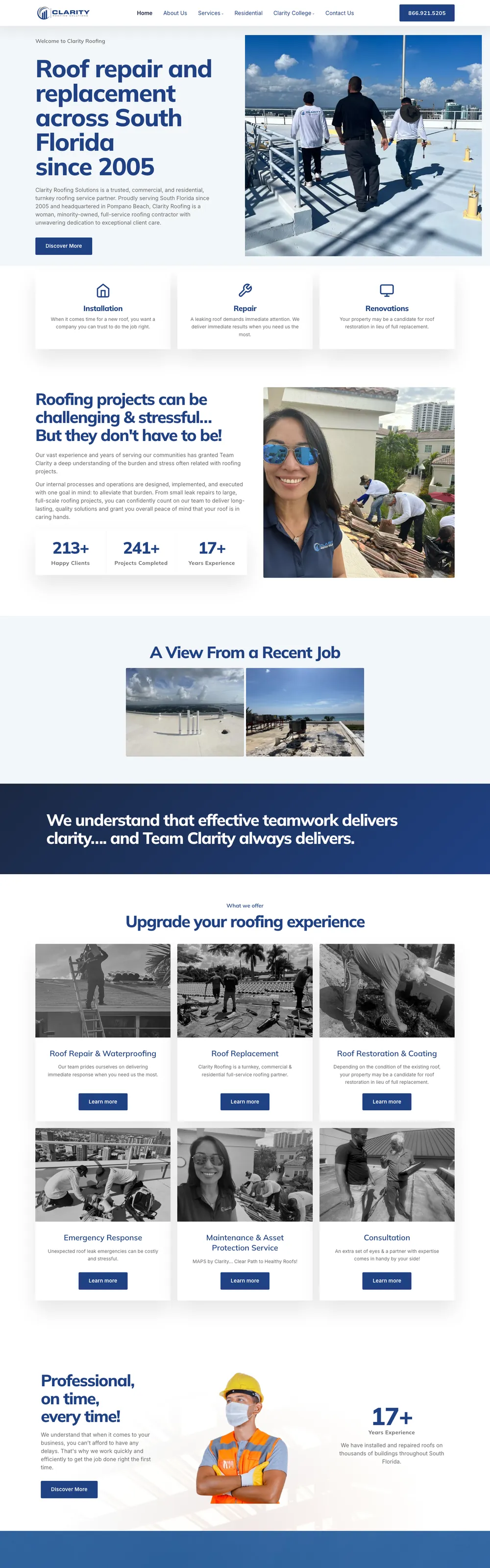 Website we designed and built for Clarity Roofing