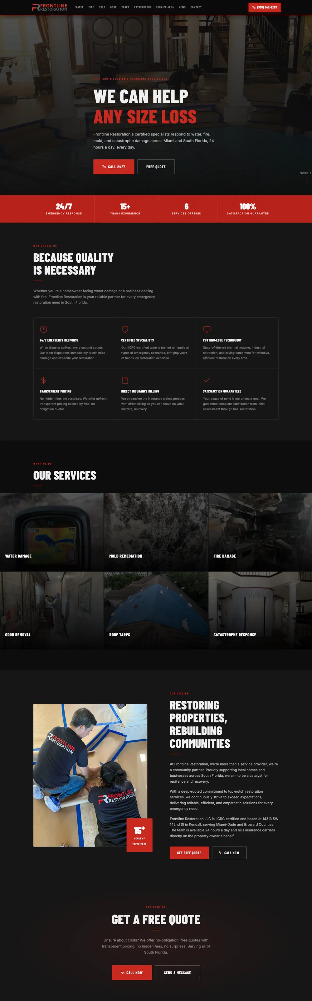 Website we designed and built for Frontline Restoration