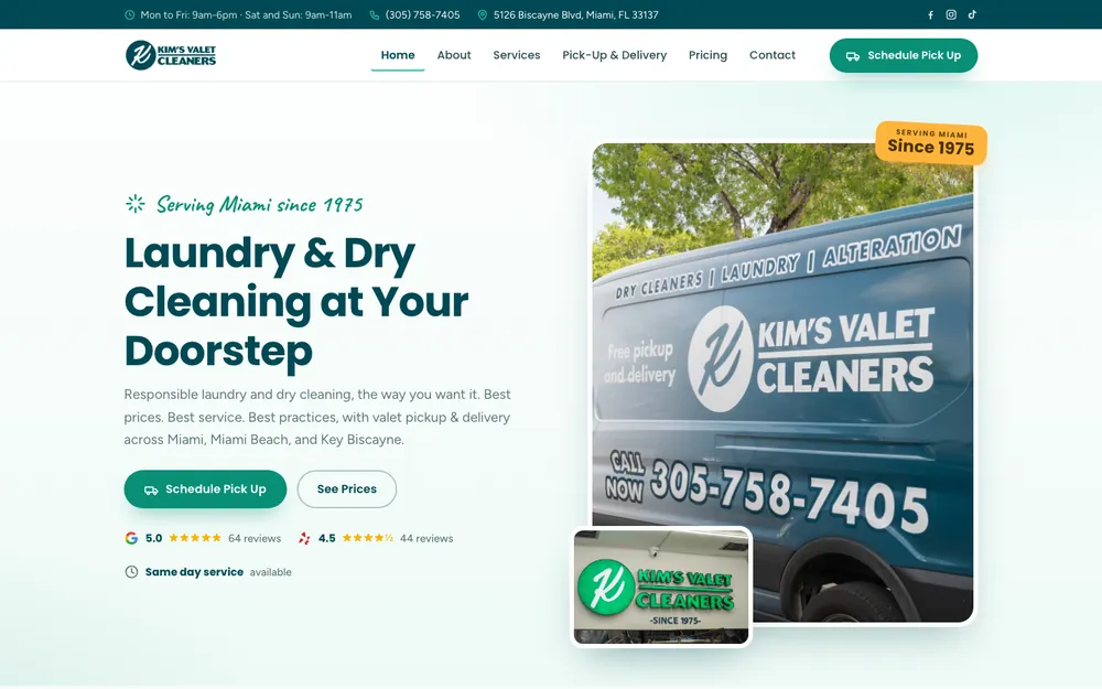 Kim's Valet Cleaners website, designed and built by ThatsKrispy