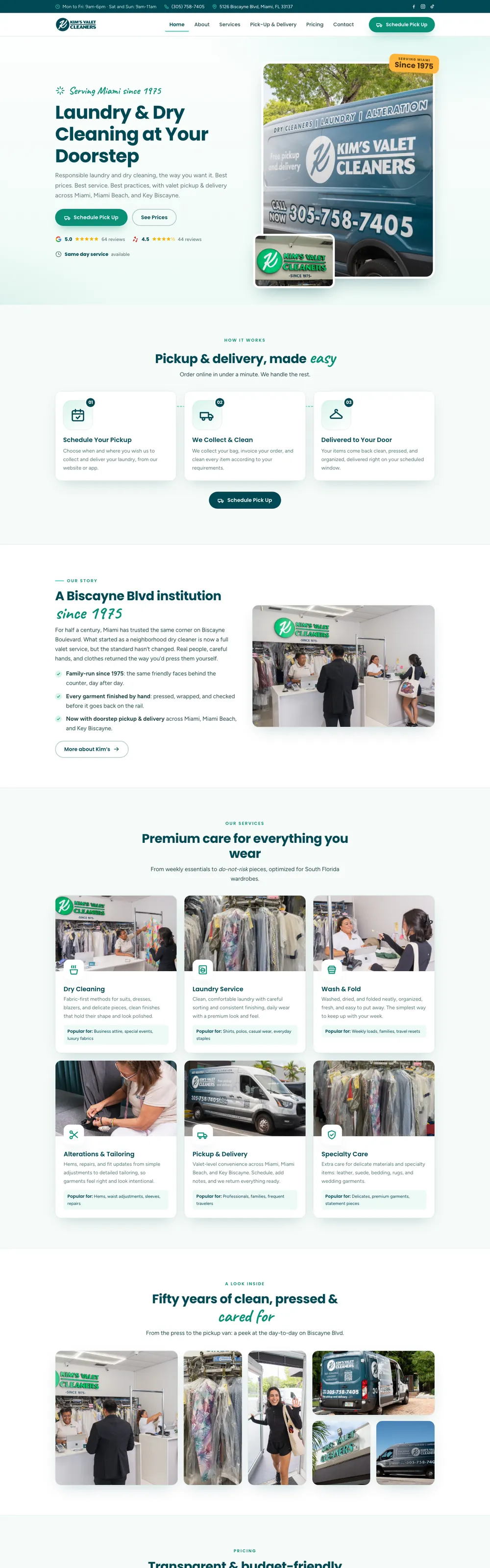 Website we designed and built for Kim's Valet Cleaners