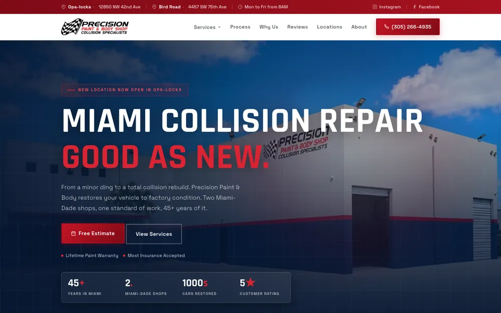 Precision Paint & Body website, designed and built by ThatsKrispy