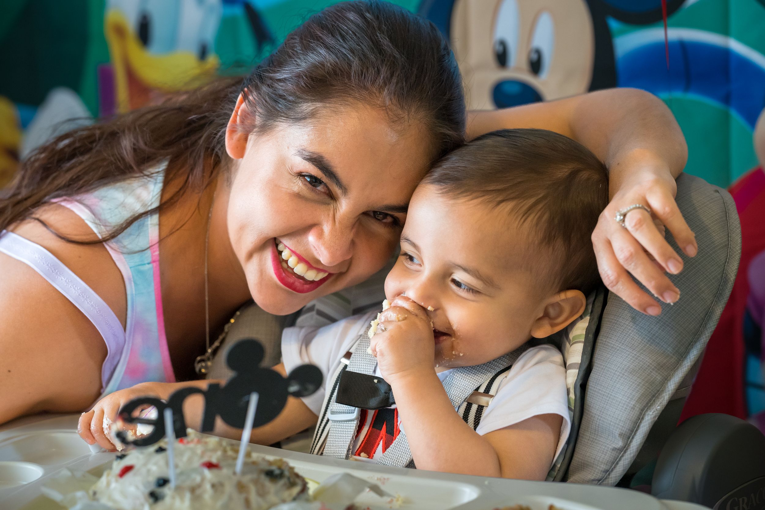 A mother and her son at his first birthday party